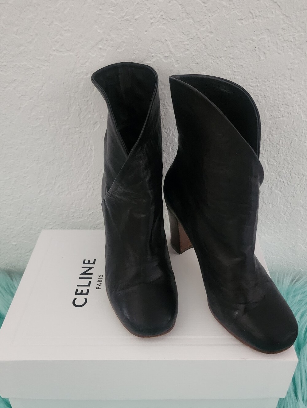 CELINE | Black Leather Wrap Ankle Boots - Picture 3 of 15